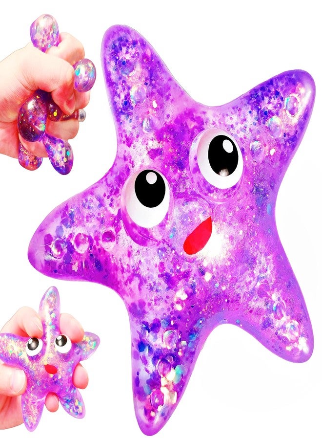 EVDERS 1Pcs Squishy Starfish Stress Ball for Adults and Kids Starfish Stress Toys Sugar Ball Sensory Fidget Toy Sea Animal Squeeze Squishy Toy Anxiety Relief Party Favors (Purple) - Image 1